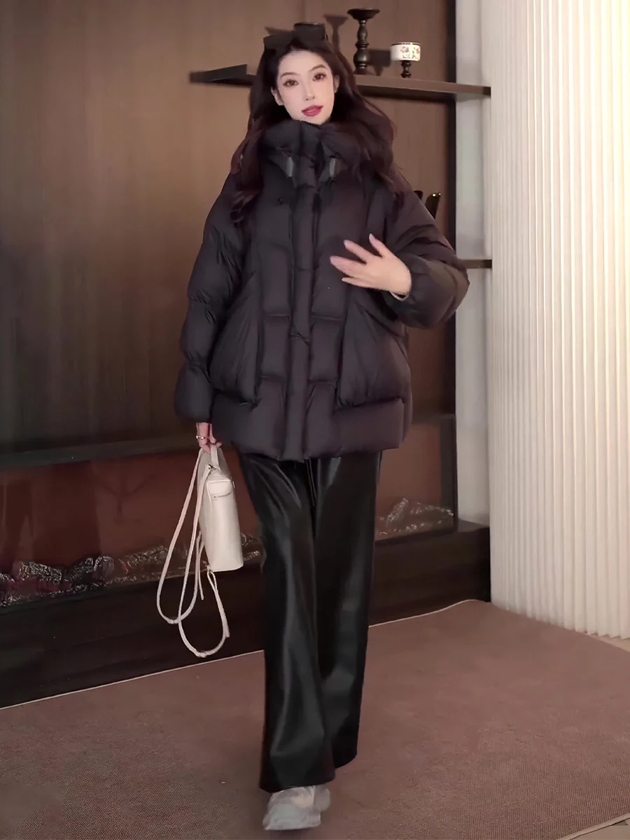 Mujer Thiened blanco Du down Puffer Jaet invierno 2025 nuevo Sle nube espuma sombrero diseño abrigo cálido dulce Sle longitud Regular