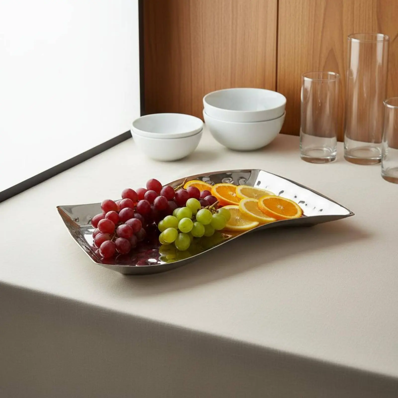 

Buffet Sashimi Platter Dishwasher Safe Stainless Steel Serving Tray Hammered Fruit Plate Easy to Clean Serveware Food Grade