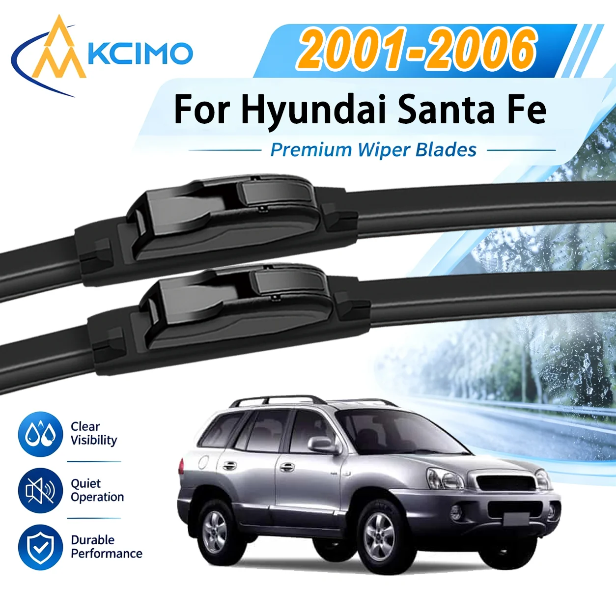 For Hyundai Santa Fe SM 2001–2006 Auto Front Windshield Wipers High Steel Frame UV Resistant Silent Replacement Wiper Blades