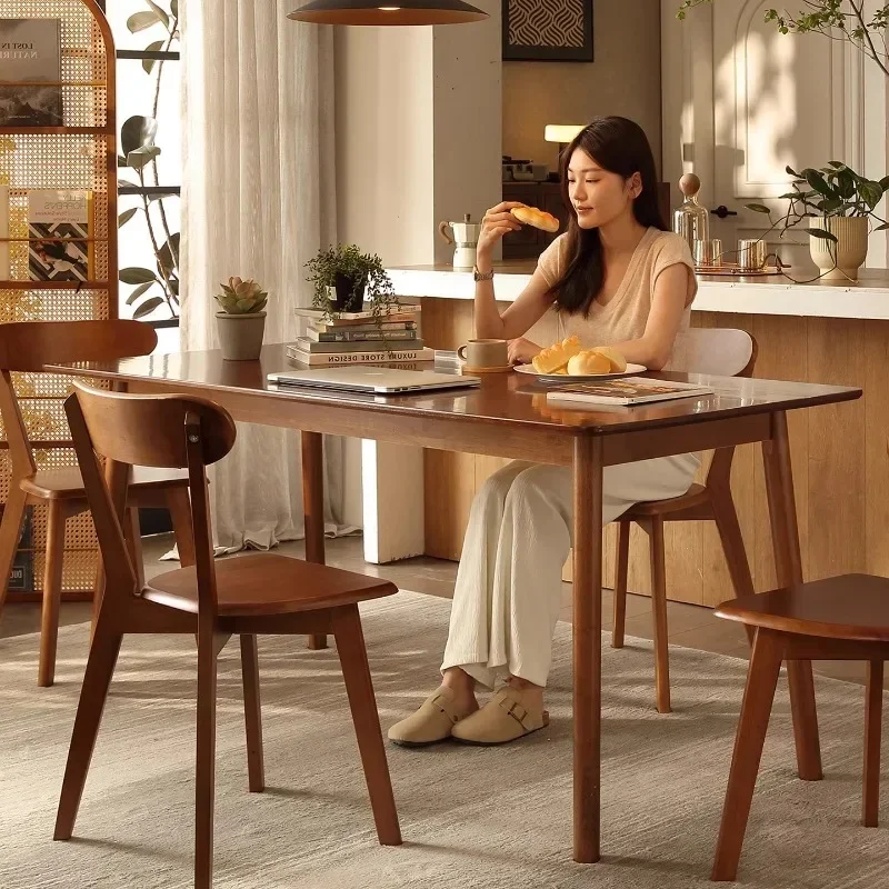 

Solid wood dining table walnut color household small apartment eating table simple rectangular medieval dining