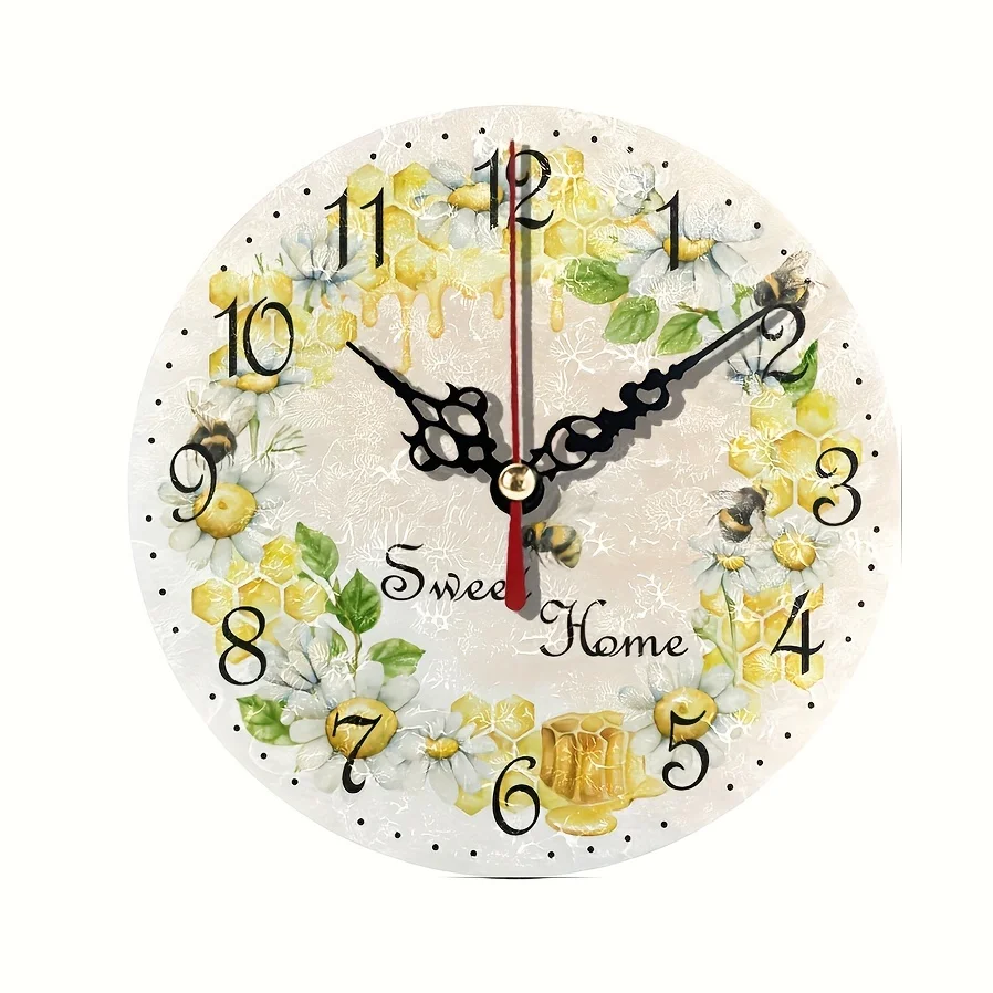 HOME Wooden Wall Clock, Bees gather nectar from flowers Wall Clock Battery Operated Round Clock for Kitchen Living Room