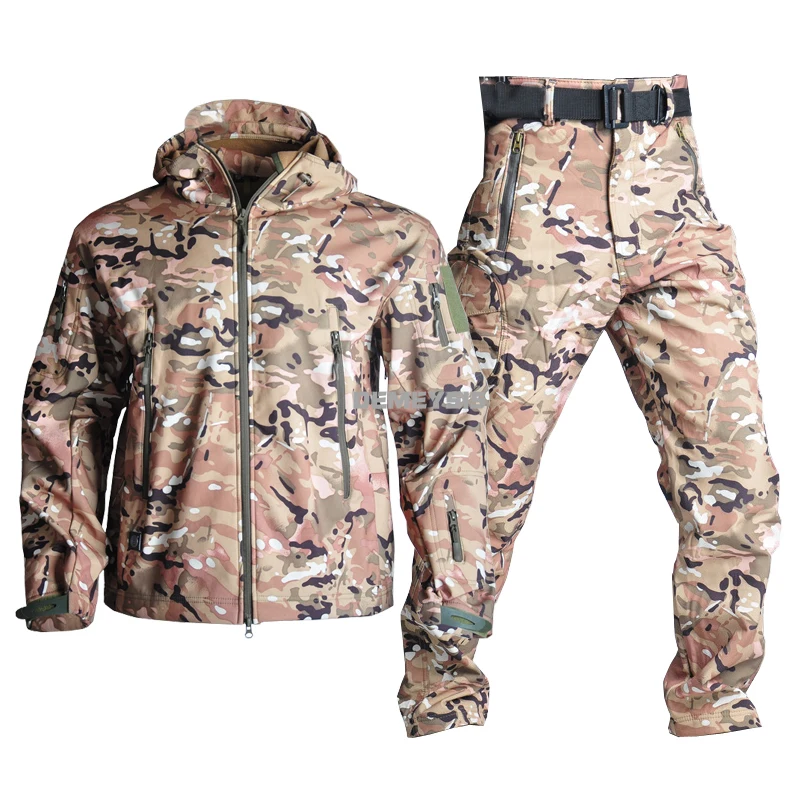 

Windproof Jacket + Pants Airsoft Paintball Camouflage Softshell Clothes Waterproof Tactical Jacket Cargo Pant Suit