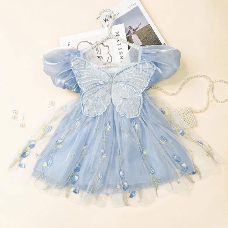 Summer Baby Dress Summer Girl Gauze skirt Birthday Princess Dress butterfly Floral Childrens Voile Puff Ball Gowns Dresses 2-8 Y