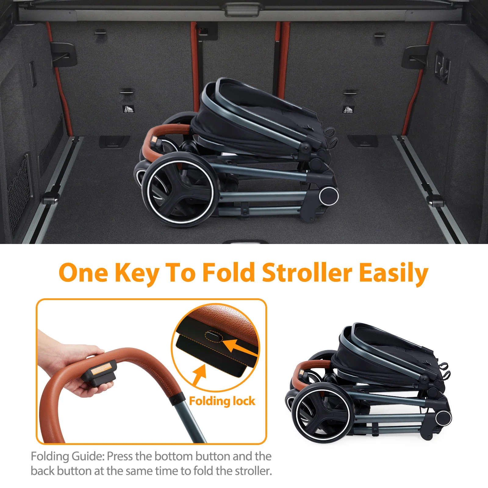 2 in 1 High Landscape Convertible Baby Stroller, Foldable Pushchair, Reversible Bassinet Pram with Adjustable Canopy Structure f