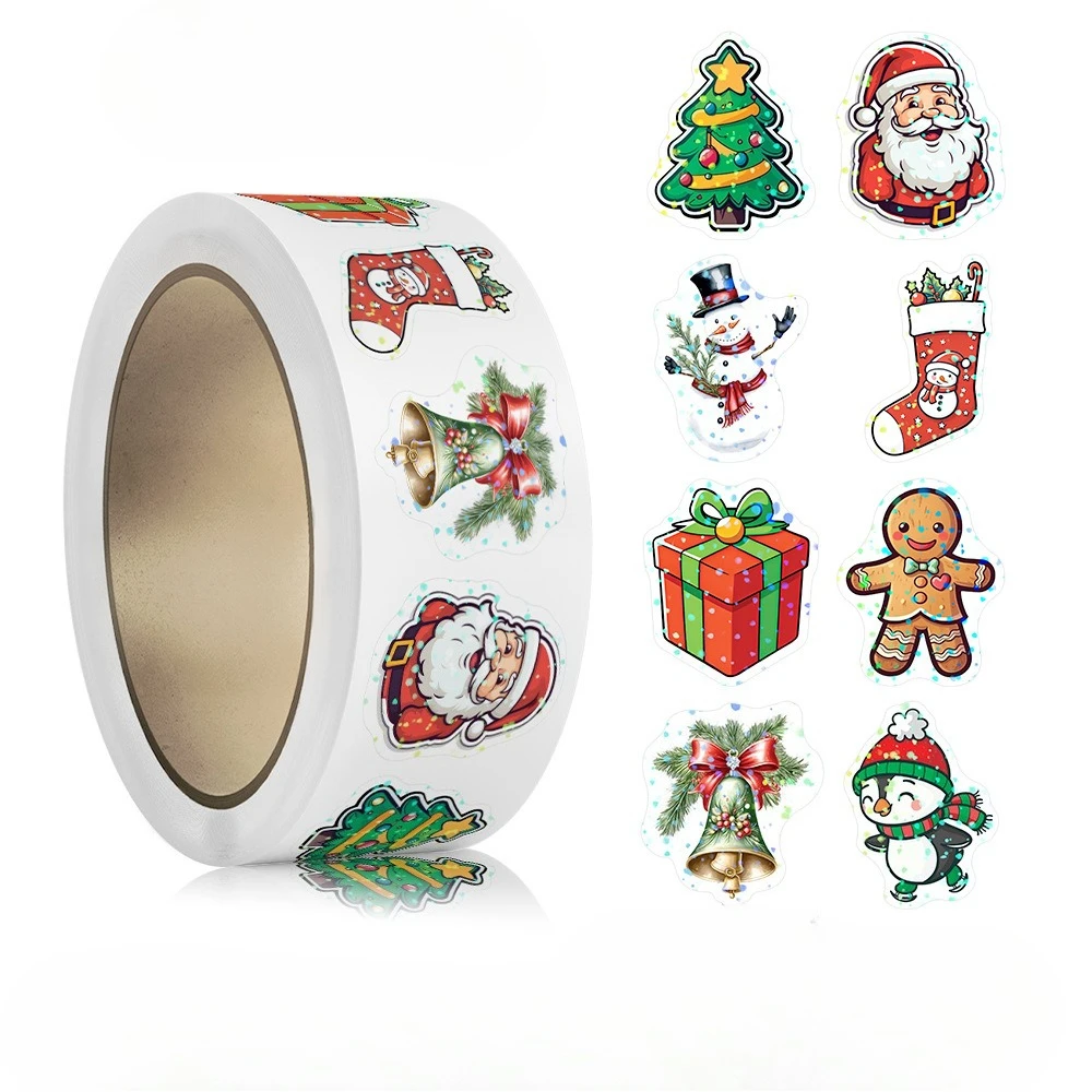 500pcs Laser Cartoon Christmas Stickers Christmas Gift Wrapping Label Sticker Reward Stickers Scrapbook Stationery,1''