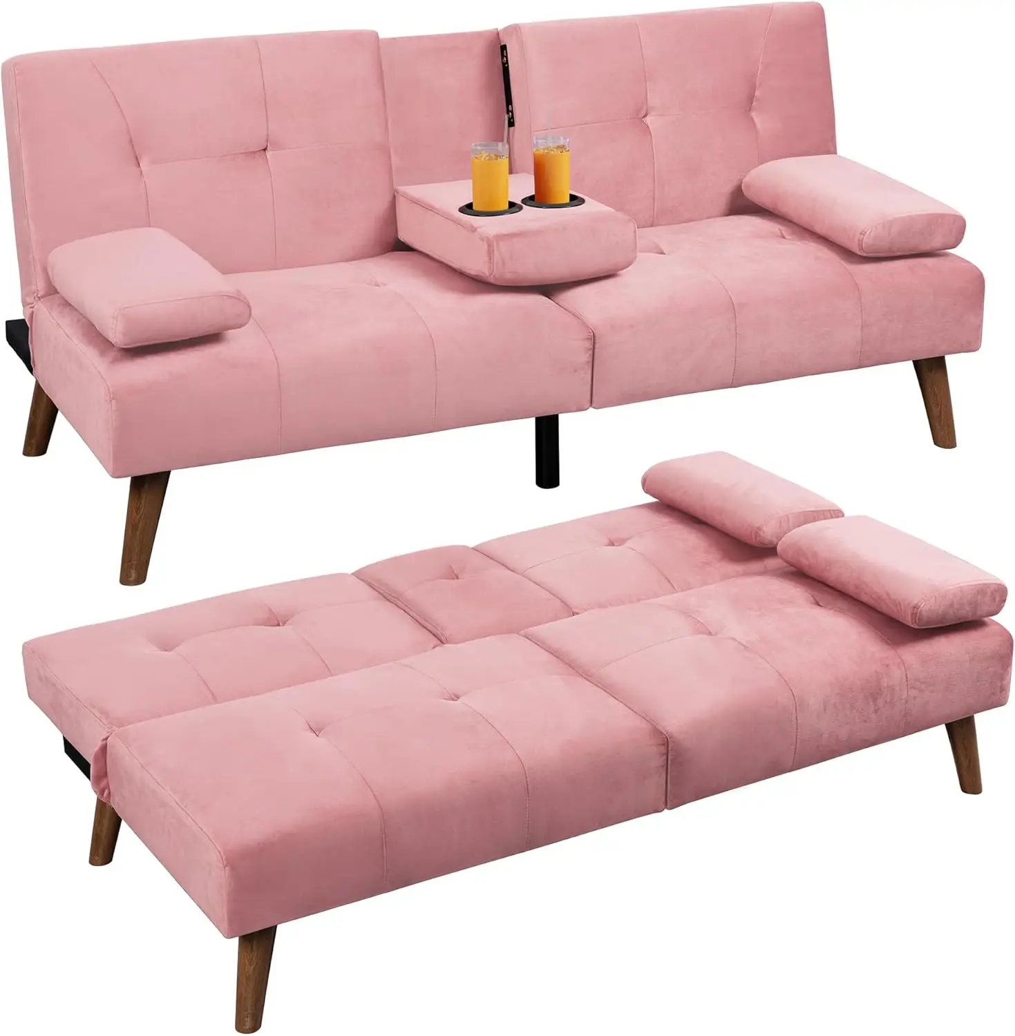 Futon Sofa Bed, Convertible Couch Bed Loveseat, Modern Futon Recliner Sleeper, Small Lazy Futon Set for Living Room,