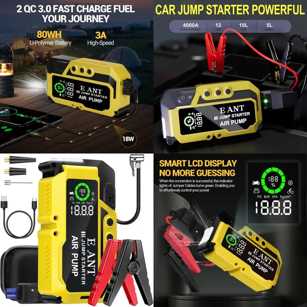 

Car Battery Jump Starter with Air Compressor, 4000A Peak 150PSI Car Jump Starter Jump Box for Up to 10L Gas 8L Diesel Engine, 12