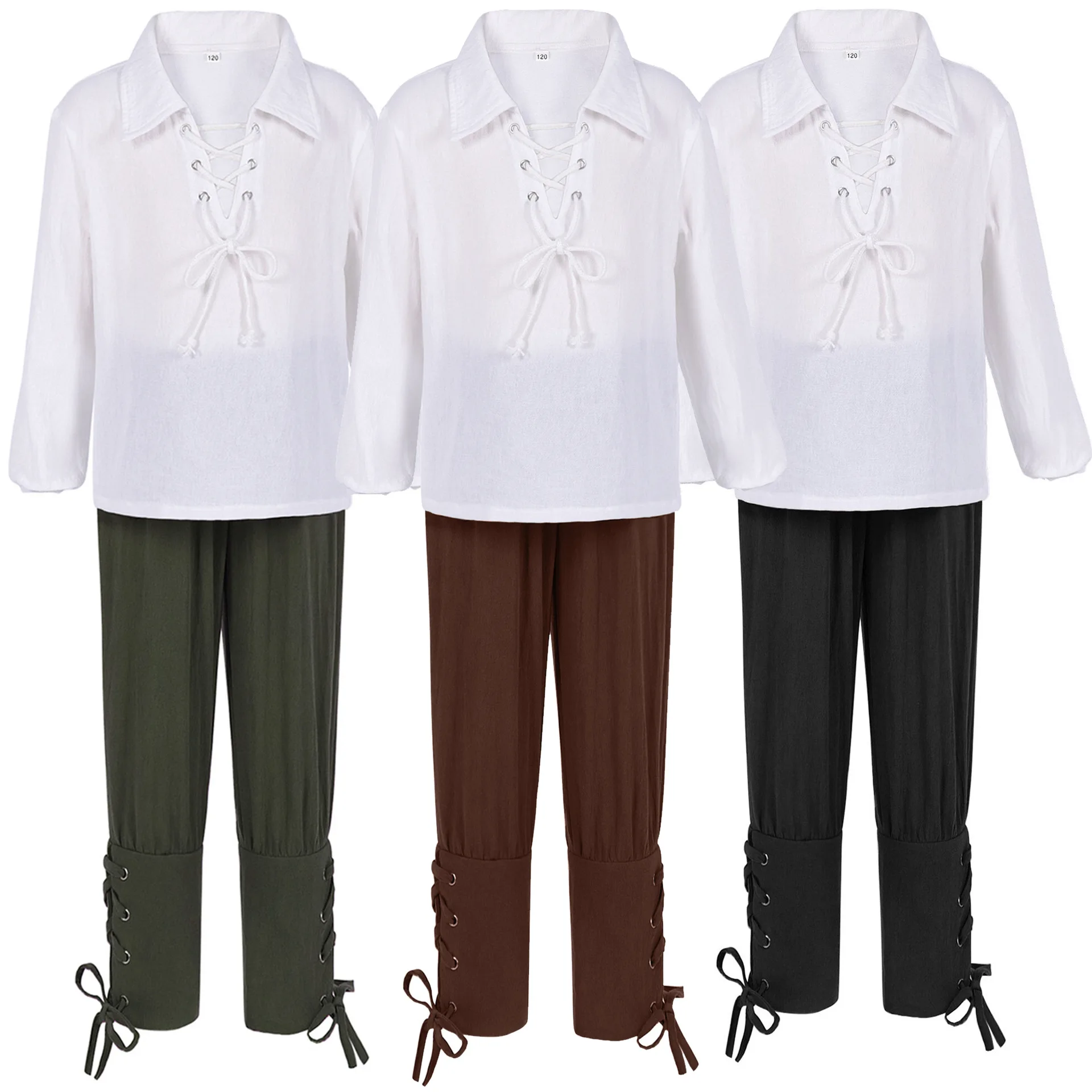 Conjunto Navideño Medieval Renacentista Pirata para Niños, Camisa y Pantalones, Traje de Nueve Piezas de Poliéster para Damas, Disfraz Étnico para Escenario