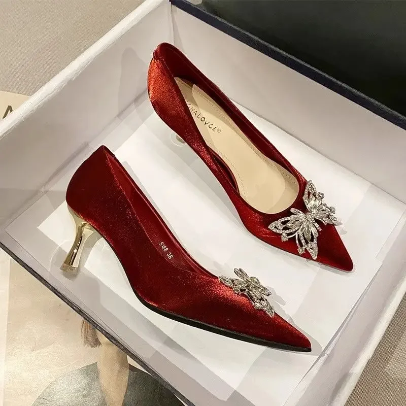 Women's Shoes Office Beige Diamond on Heeled Wholesale Shoe Quick Delivery Summer 2025 Popular With Discount 39 Ladies Pumps