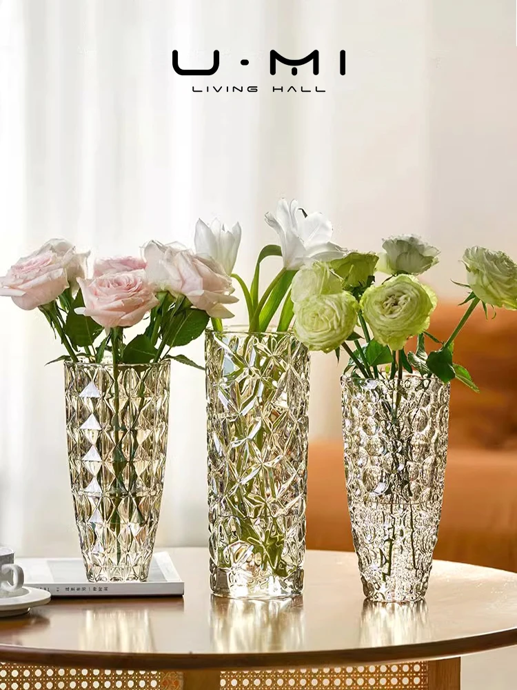 U Mi LIVING Jin Jin Thickened Transparent Glass Flower Vase  Flowers Decorative Ornaments Nordic Style Home Decor