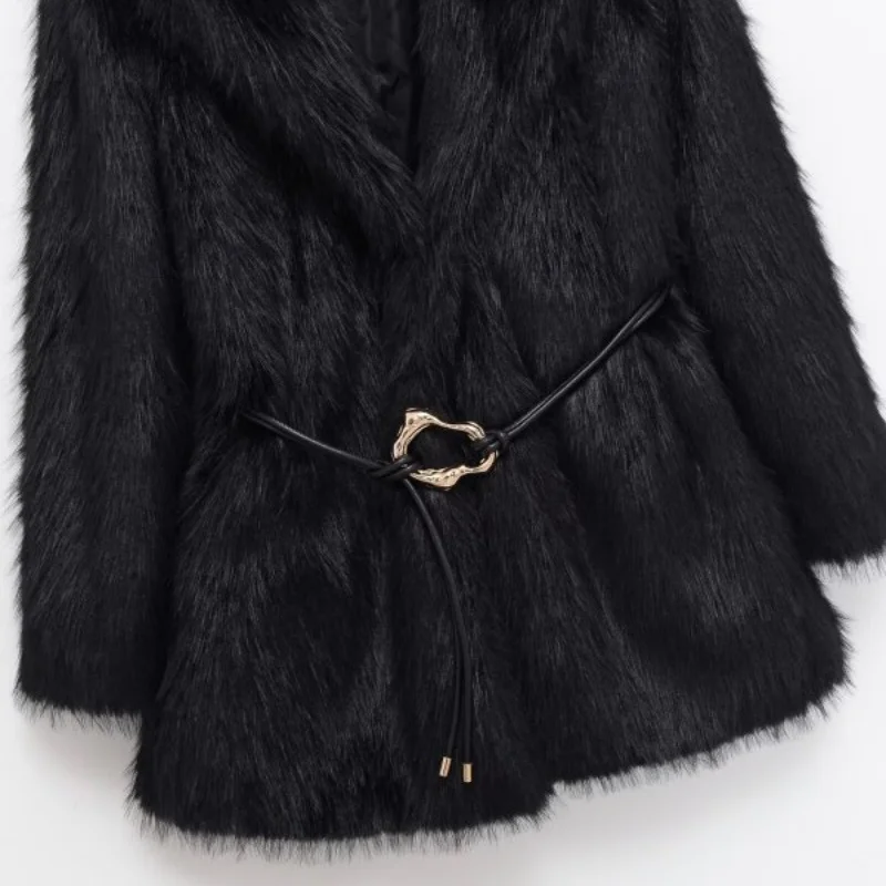 معطف فرو صناعي بياقة مقلوبة أوروبية أمريكية للسيدات - سترة شتوية دافئة بتصميم طية صدر السترة للسيدات #6
