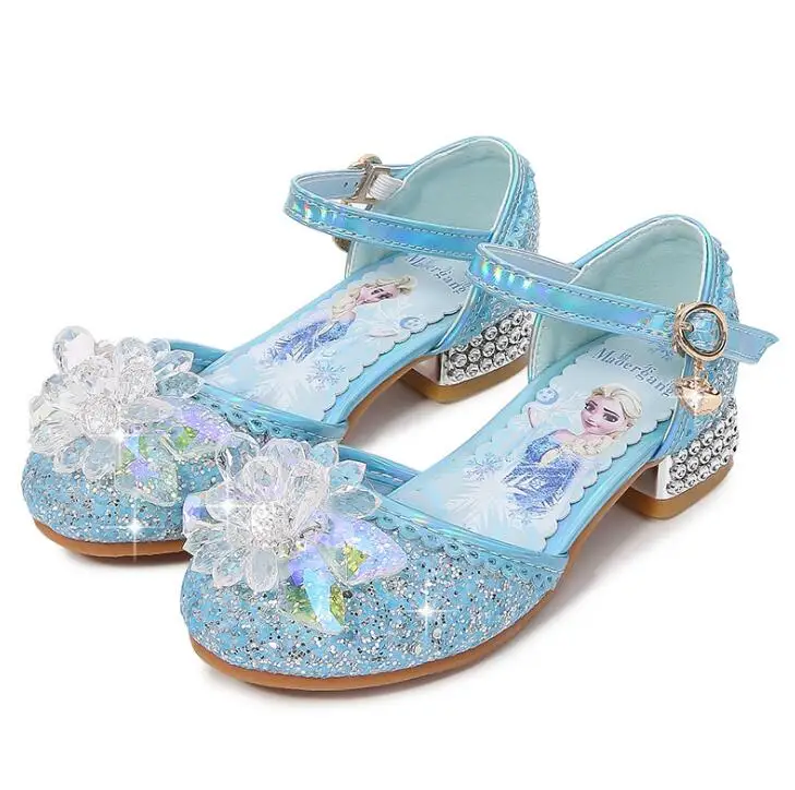 Disney-Chaussures de princesse à talons hauts pour enfants, sandales d\'été pour petites filles, chaussures en cristal pour bébé, nouveau