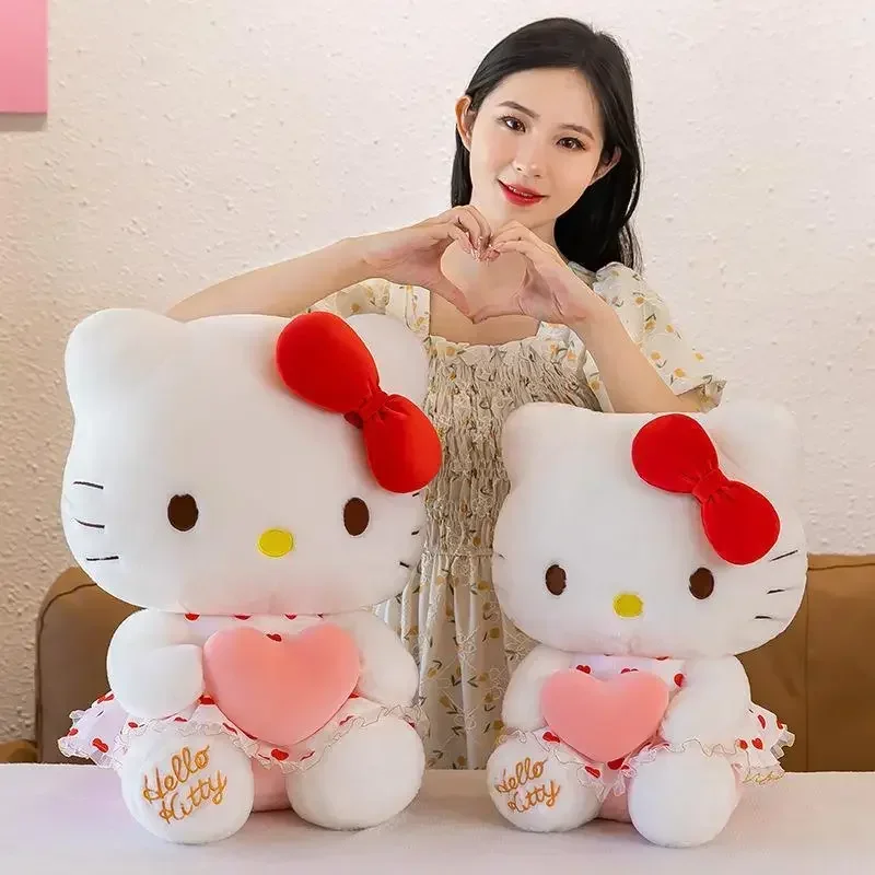 Sanrio-muñeco de peluche de Hello Kitty para decoración de habitación, vestido transparente de Anime de dibujos animados, juguete de felpa grande y