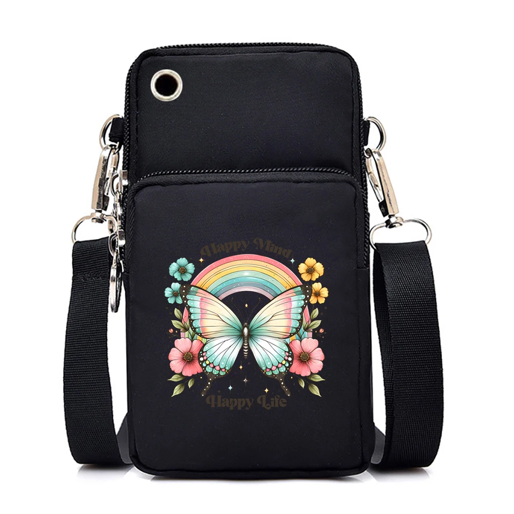 Skull Skeleton Mobile Phone Bag Women Sunflower Butterfly Messenger Bag Hanging Neck Zipper Handbag Fashion Mini Crossbody Bag