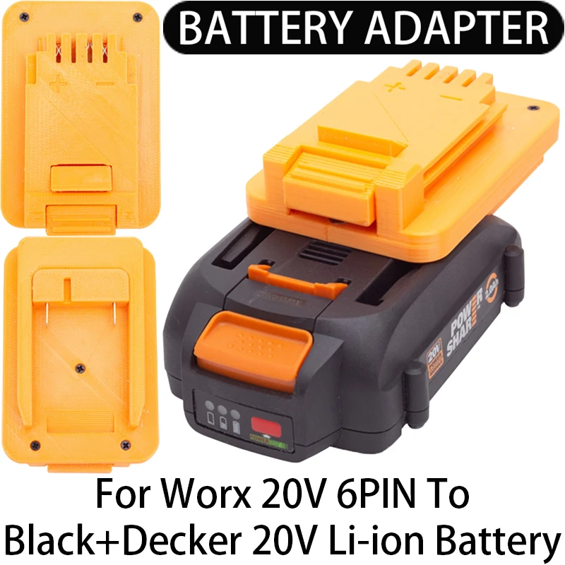 Battery Adapter/Converter for Bauer/Black&Decker 20V Li-ion tool to Worx 20V 6PIN Li-ion Battery Adapter Power Tool Accessory