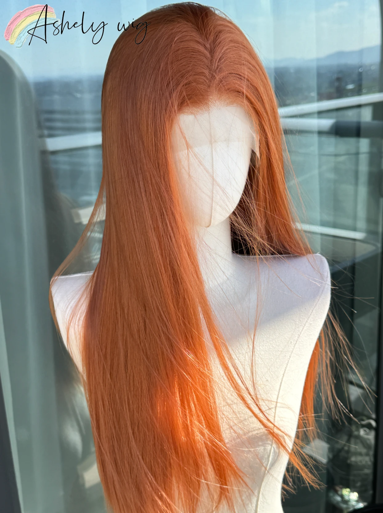 여성용 오렌지색 가발 13*4 레이스 프론트 가발 긴 생머리 가발 자연스러운 부드러운 매우 두꺼운 코스프레용