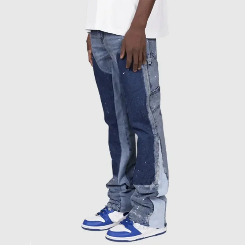 

Y2k Jeans Men Painting Patch Baggy Stacked Jeans Fashion Work Wear Popular Stretch Patch Denim Stacked Flare Jeans Pants