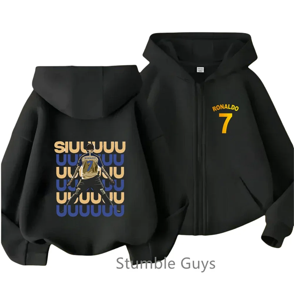 Boys Fashion Zipper Hoodie Football Star Ronaldo- Kids Clothes Trucksuit Jersey Sweatshirt Girls Long Sleeve Casual Anime Tops