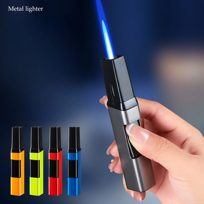 

Gradient Color Press Small Spray Gun Blue Flame Straight Forward Windproof Inflatable Lighter Metal Cigarette Lighter