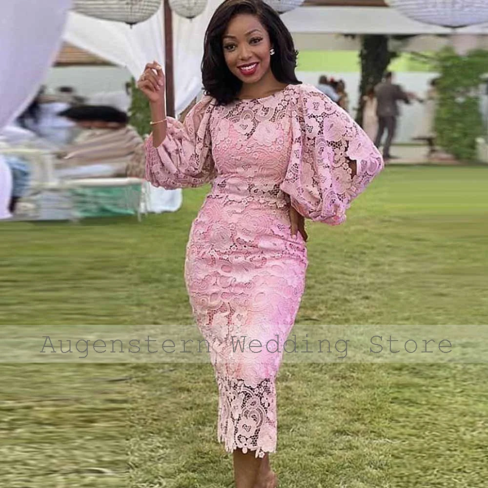 فساتين أنيقة لأم العروس دانتيل غمد/عمود فستان حفلات الزفاف أبيض رقبة دائرية نمط قاعة فستان الزفاف ميدي 2025