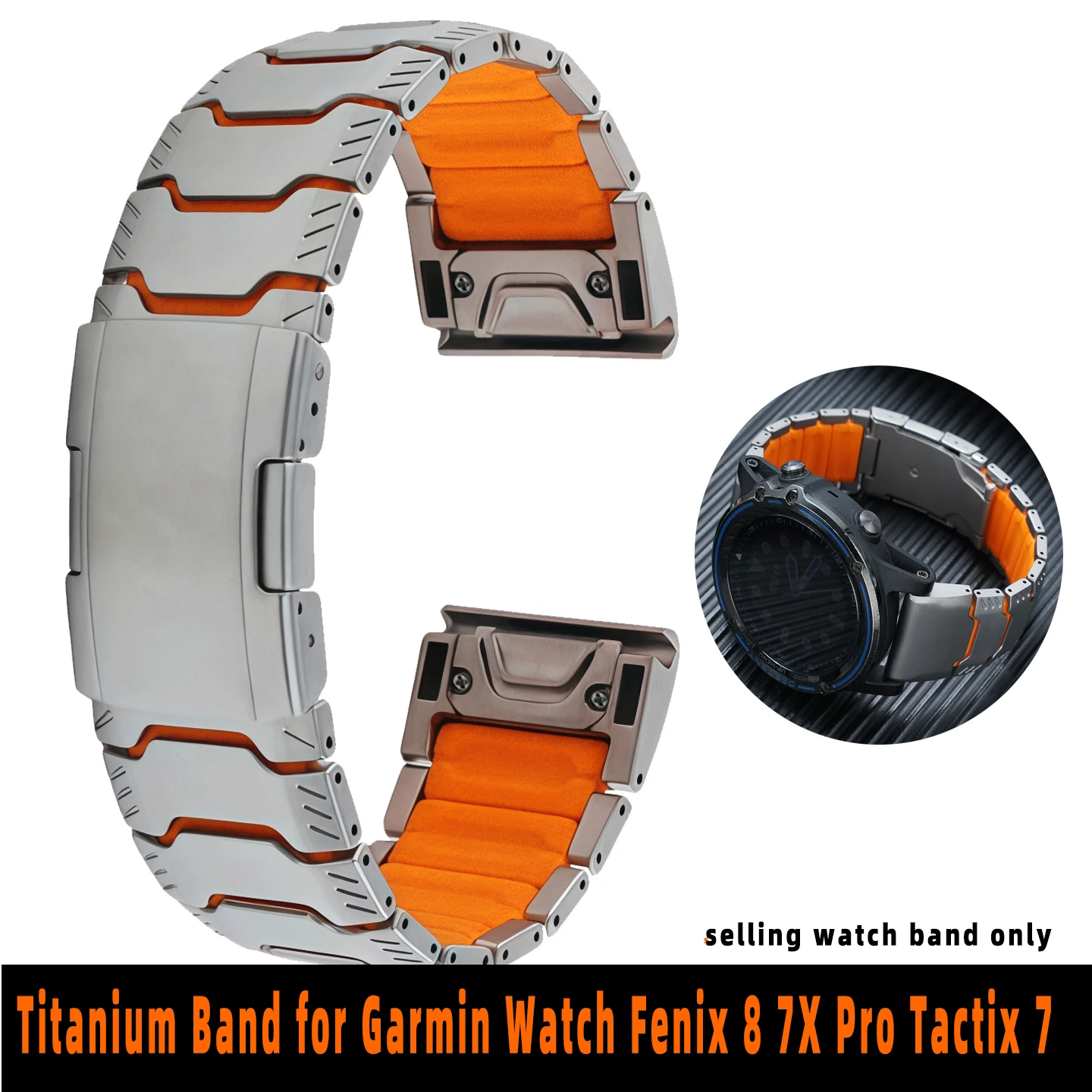 

Ремешок 26 мм из титана и силикона для часов Garmin Fenix 8, 7X Pro, Tactix 7, EPIX Pro 51 мм, Enduro 3, 2X, Instinct 3, 2X 50 мм, Quick Fit