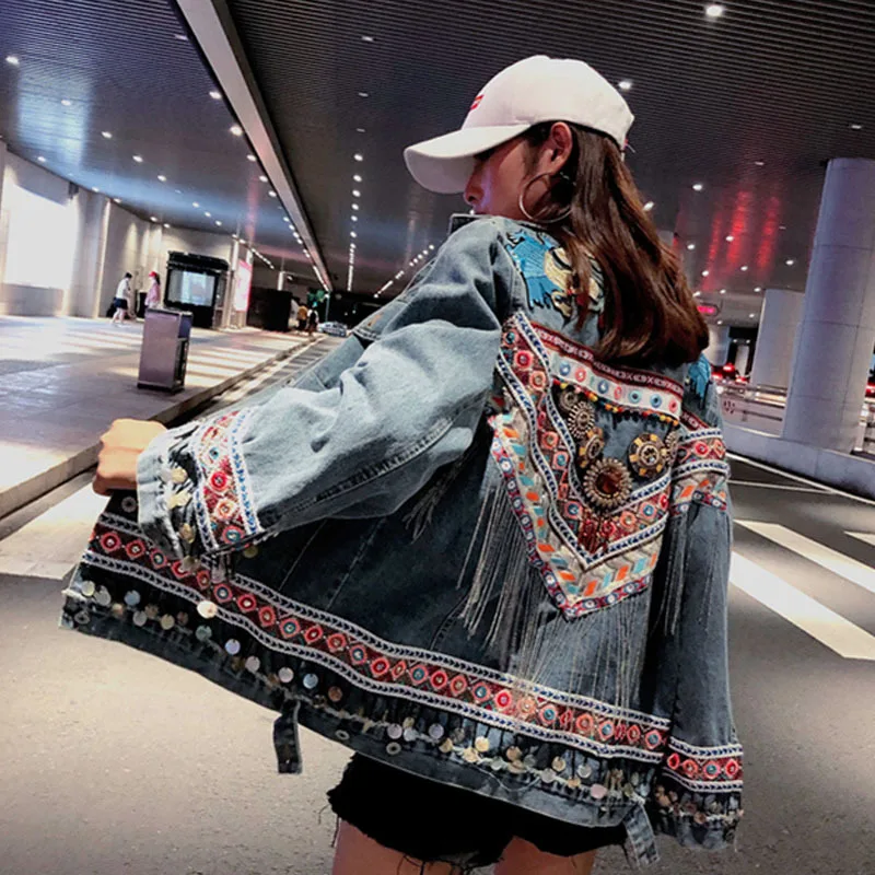 Women Embroidered Denim Jacket 2023 New Spring Vintage Long Sleeve Coat Festival Runway Embellished Coats Chic Ladies Chaqueta