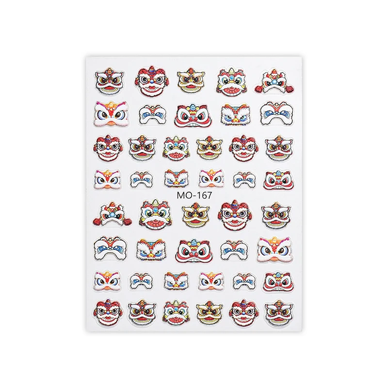 1pc Relief 5D Chinese New Year Lion Dance Stickers Nails Charms Festive Designs Decal DIY Manicure Decoration