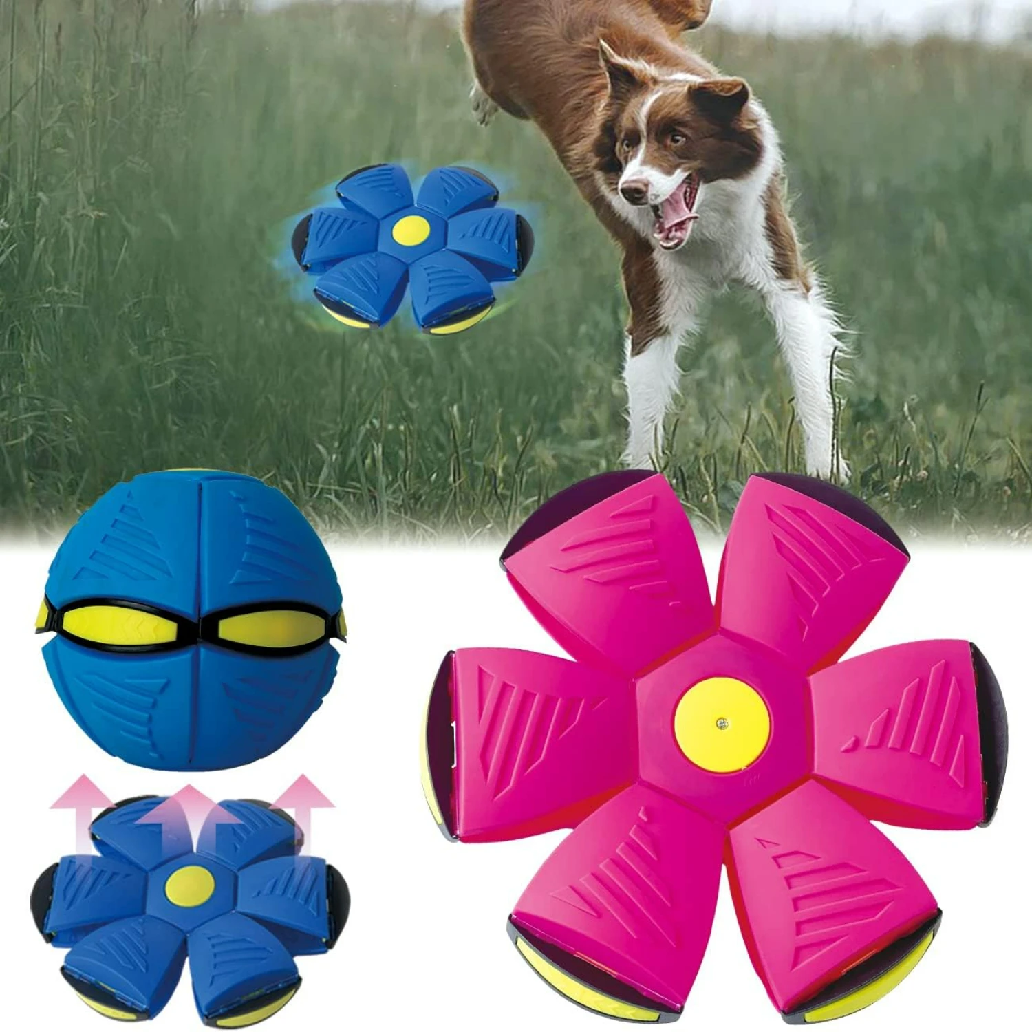 

FlidRunest 2PCS Pet Toy Flying Saucer Ball, Flying Saucer Ball Dog Toy with 3 Light for Interactive Dog,Cats, Childrens Foot Ba