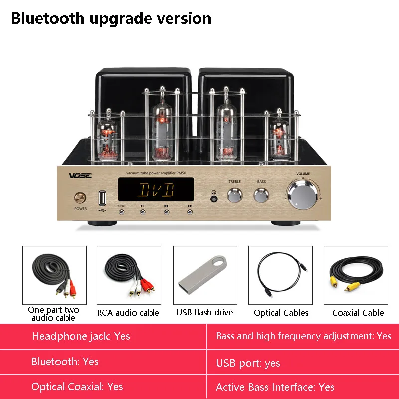 Imagem -03 - Lyele-audio 6f1 Amplificador de Tubo de Vácuo Fibra Coaxial Alta Potência 80w x Leitor Usb Bluetooth 5.0 Bass Treble Headphone