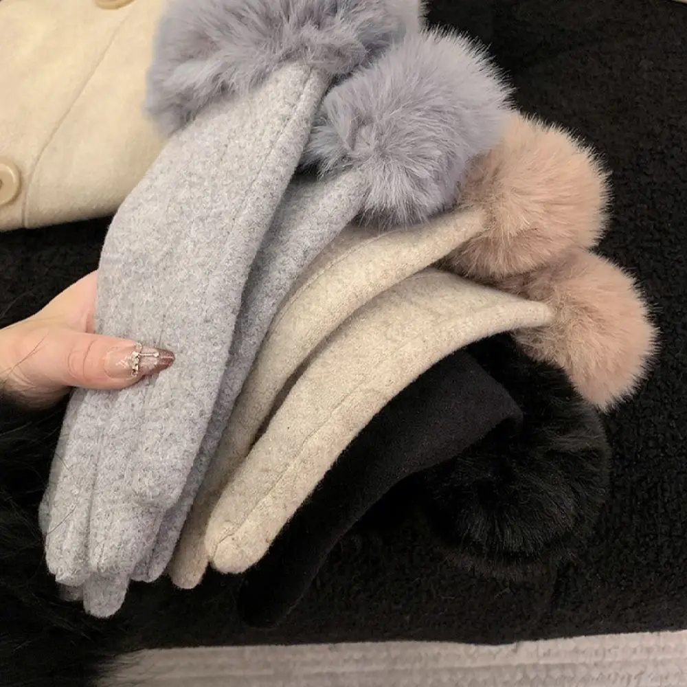 Luxury Women Winter Wool Gloves Touch Screen Warm Thickened Lining Elegant Style Driving Cycling Outdoor Essential Mittens