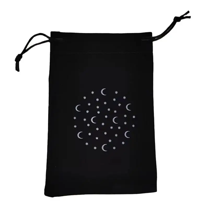 Moon Star Printed Tarot Card Storage Bag Soft Velvet Oracle Cards Bag With Drawstrings, Tarot Card Holder Bag