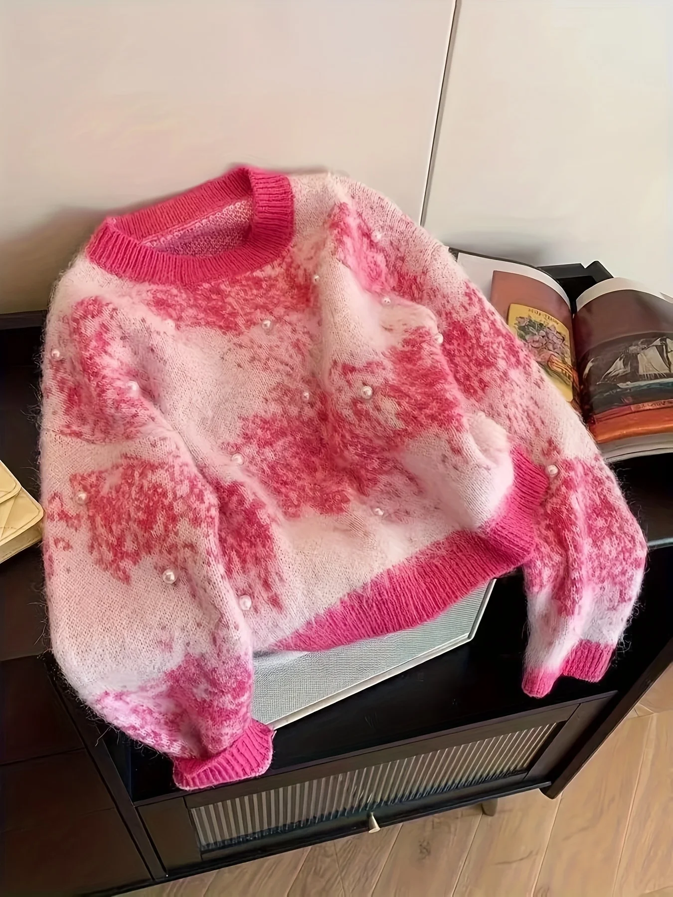 

Женский свитер с бусинами на день святого Валентина, свитер в корейском стиле, осень-зима, милый свободный вязаный пуловер