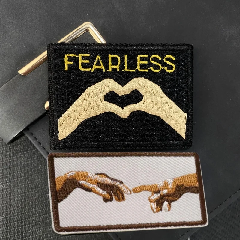 Fearless Love Hand To Heart Embroidery on Clothes Hook and Loop Patch Tactical Backpack Sticker Morale Badge Patches Military