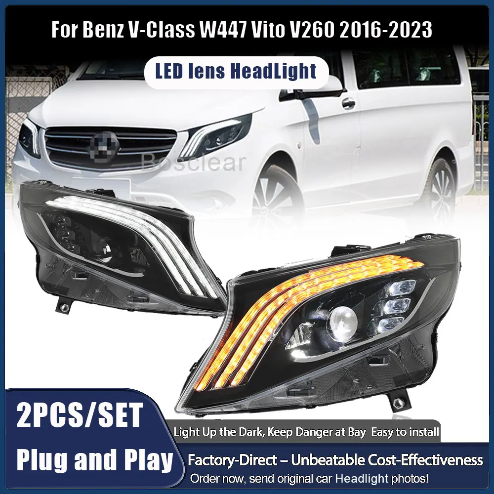 

Светодиодные фары в сборе Plug and Play для Mercedes Benz VITO W447 V260 V250 2016-2023, фары дневных ходовых огней, аксессуары