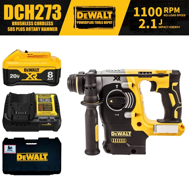 DEWALT DCH273 Kit 24MM 1in Brushless Cordless SDS PLUS L-Shape Rotary Hammer 18V Hammer Impact Drill 2.1J With Battery Charger