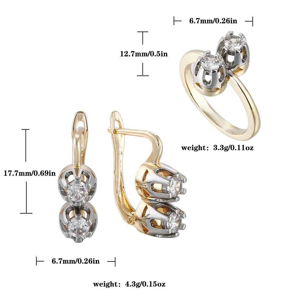 Women 2Pcs European Simple Ear Cuff Ring Set, Two-tone Prong Setting Double Stone Jewelry, Versatile for Commute Gathering