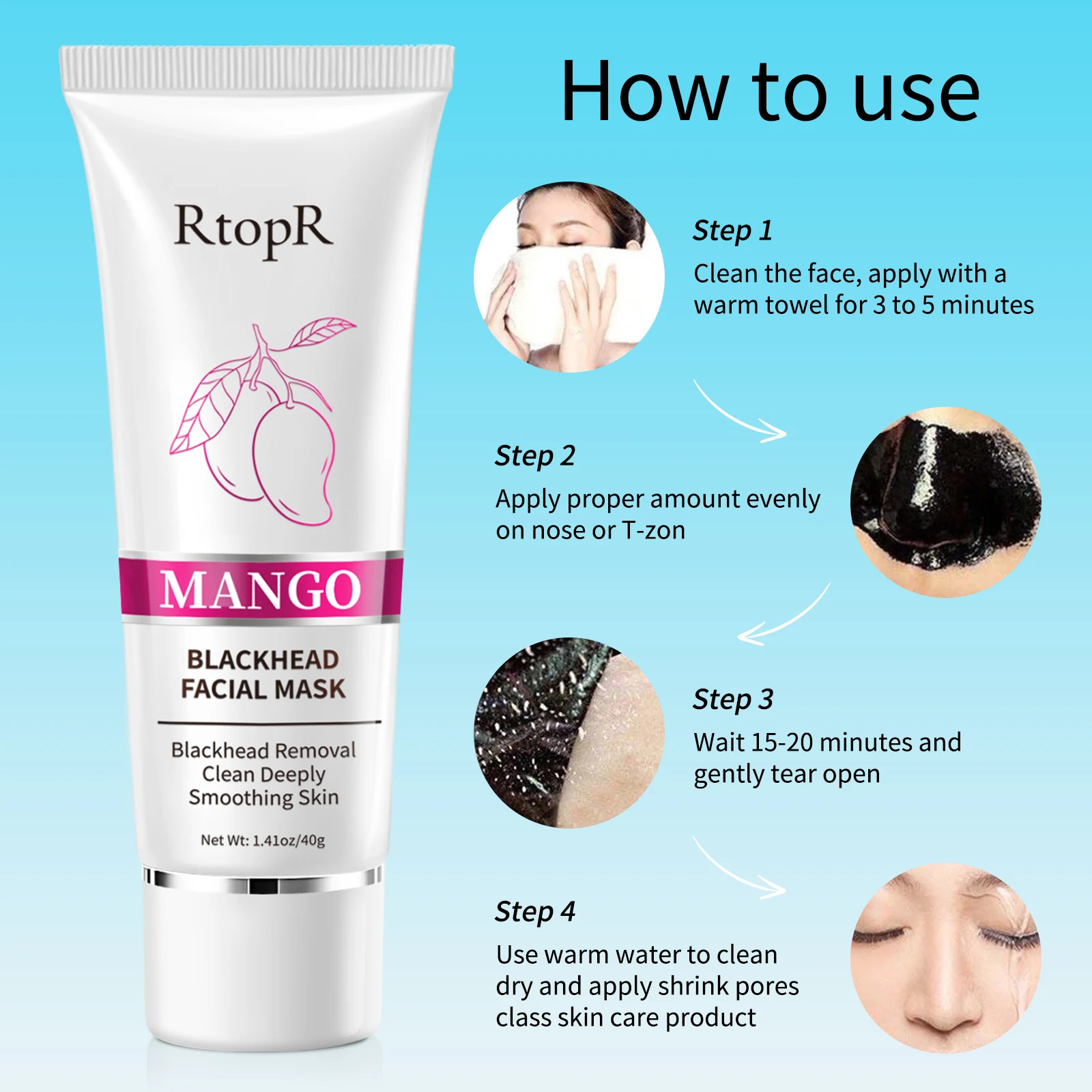 RtopR Mango Blackhead Remover Nose Pack Facial Cleansing Shrink Firming Pore AcneSkin Care Treatment Strip Mask Whitening Cream