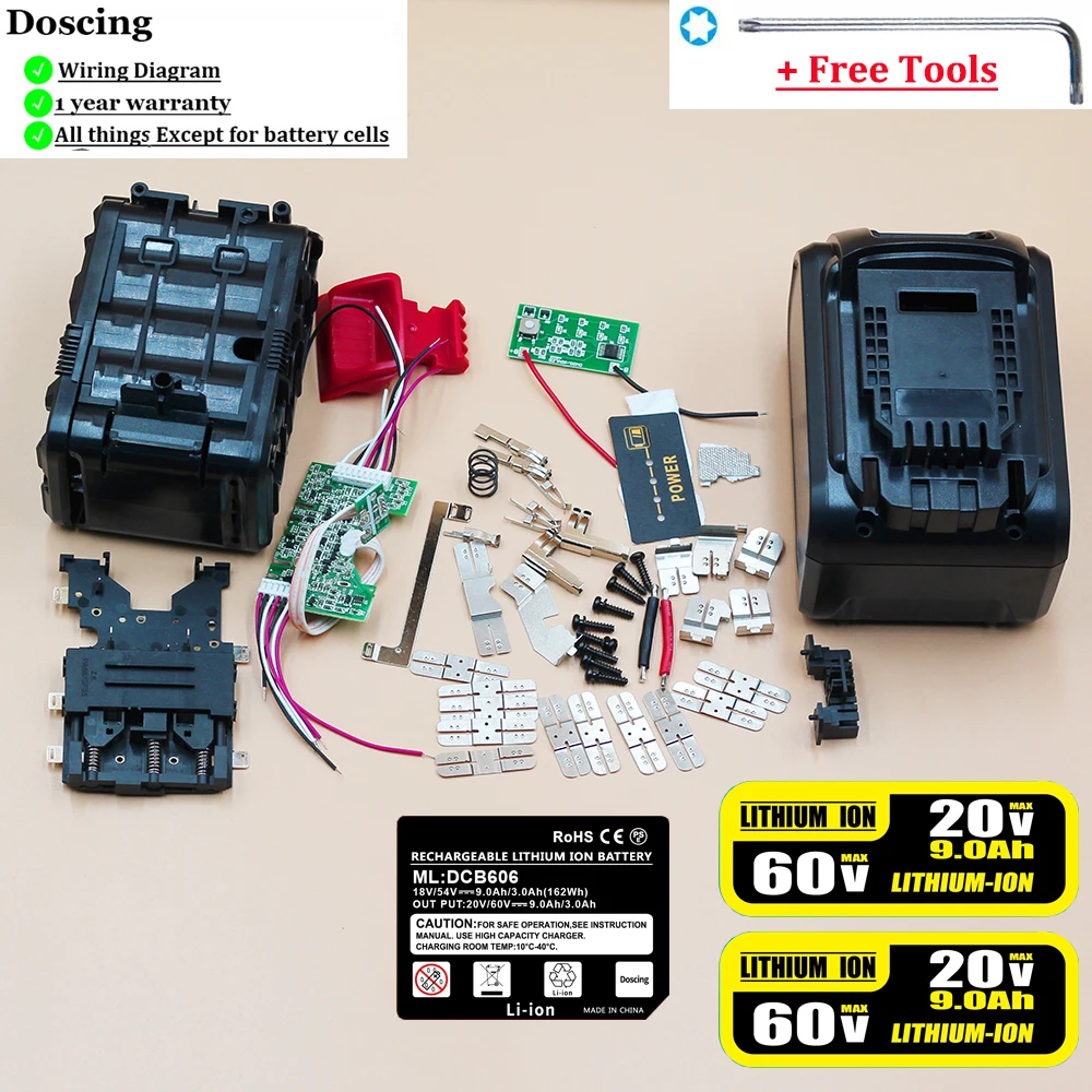 แผงวงจรป้องกันเคสพลาสติก DCB606 DeWalt สำหรับ DeWalt MAX XR 20V/60V DCB609 DCB205 DCB204 DCB209 DCB206