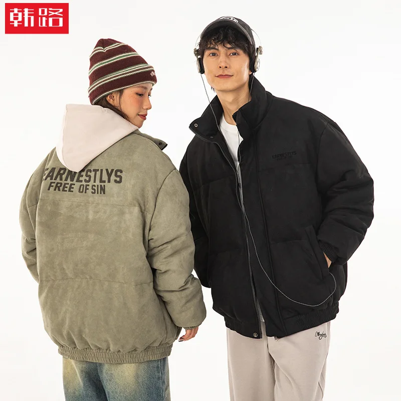 Men's Stand Collar Thickened Puffer Coat Men Women Winter Couples Print Loose Cotton Padded Jacket  ropa de hombre JK-114