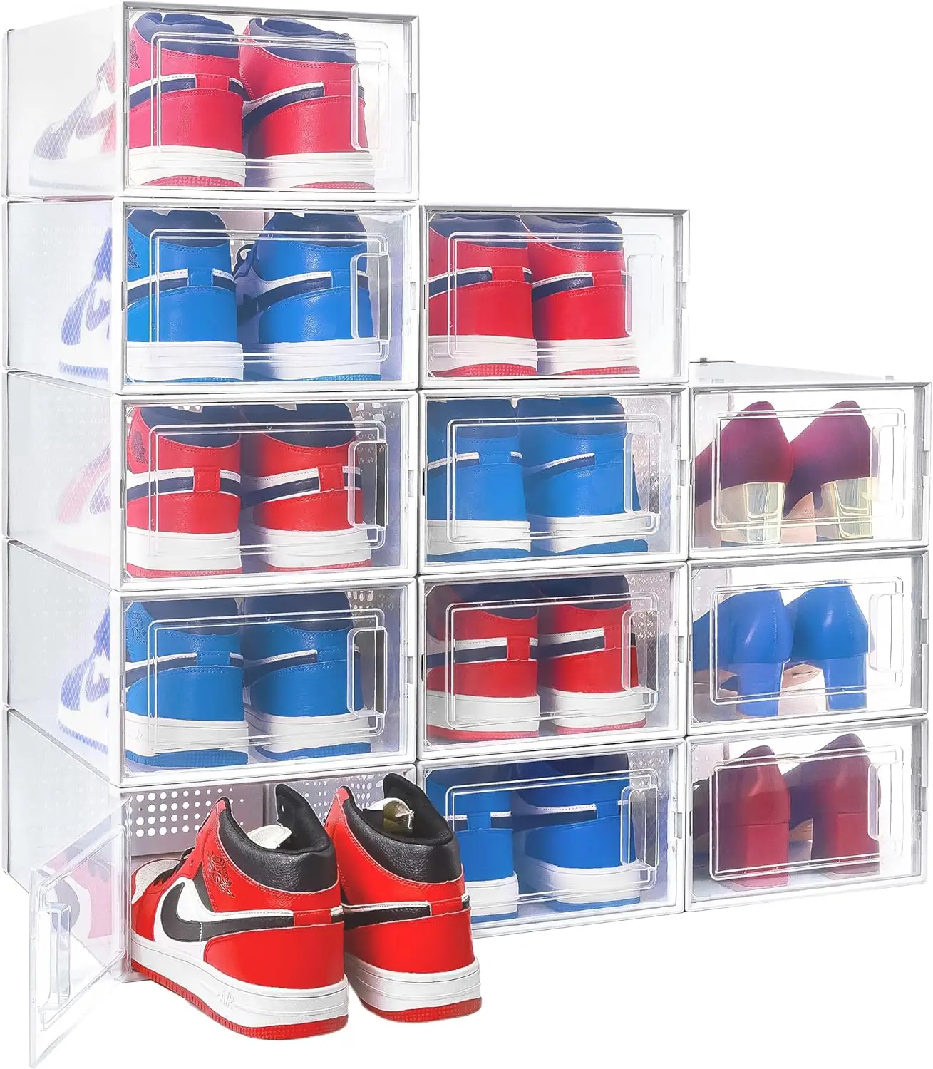 Clear Shoe Storage Boxes Caixa de sapato empilhável Caixa de sapato empilhável de plástico para armazenamento de sapatilhas