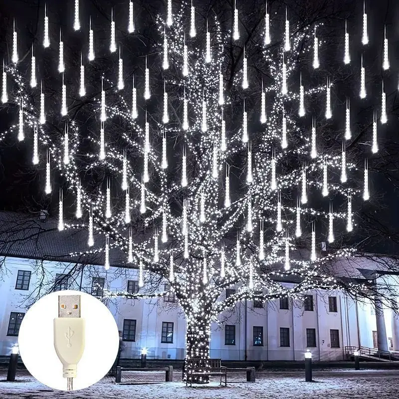 USB Plug Meteor Shower String Lights 8 Tubes Fairy LED Christmas Lights Decor Wedding New Year Birthday Room Decor Aesthetic