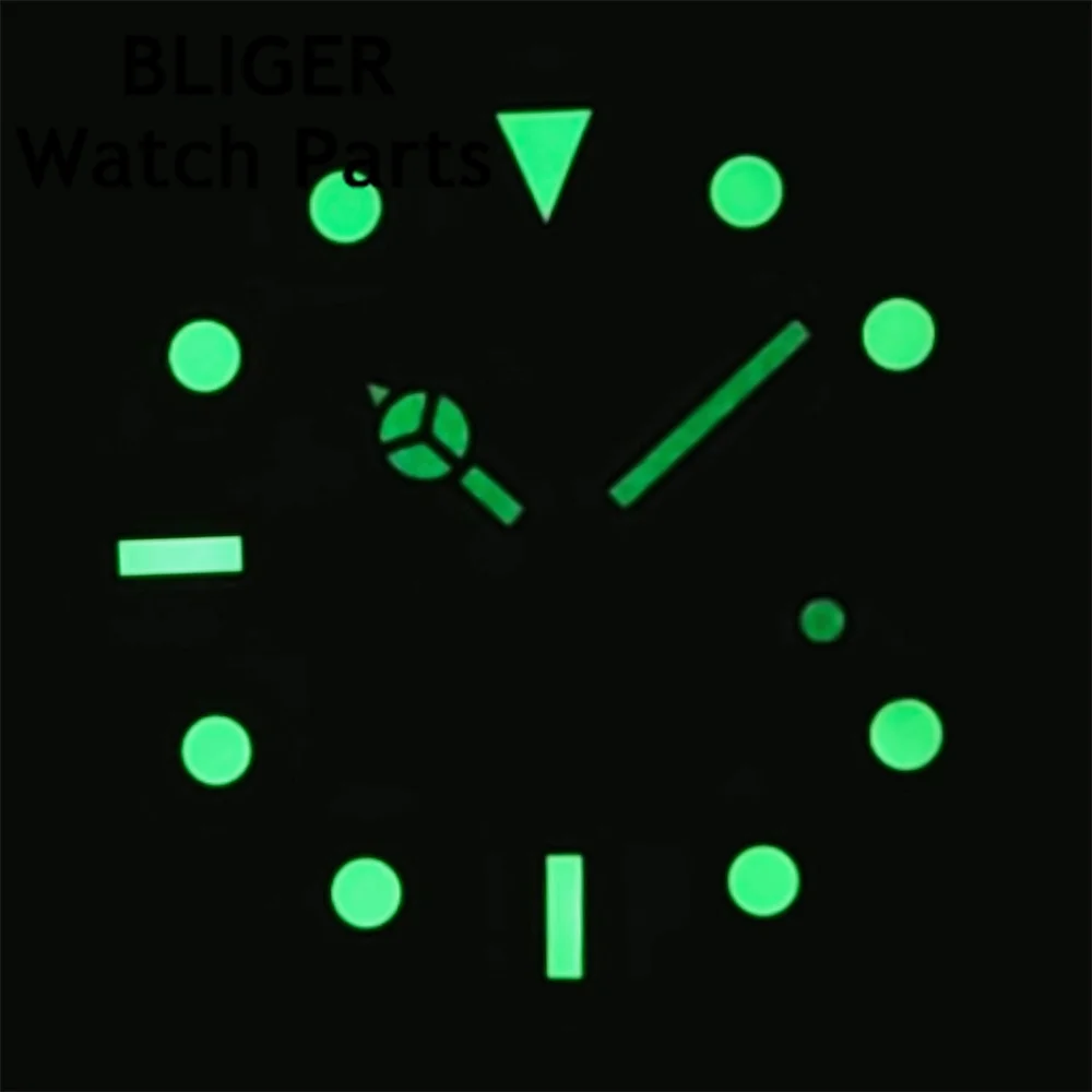 BLIGER 29mm Brown Coffee Watch Dial With Silver Rose Gold Edge Time Marks Green Luminous For NH35 NH36 Movement Date Window