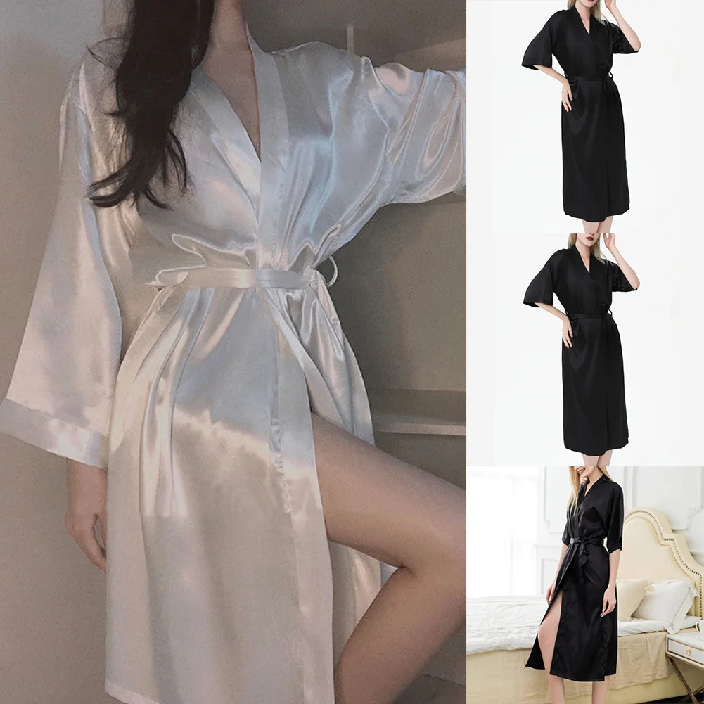 

Женская тонкая сексуальная ночная рубашка из ледяного шелка, пижама, одежда для сна, свободная ночная рубашка, женская шелковая атласная женская интимная белье, повседневное