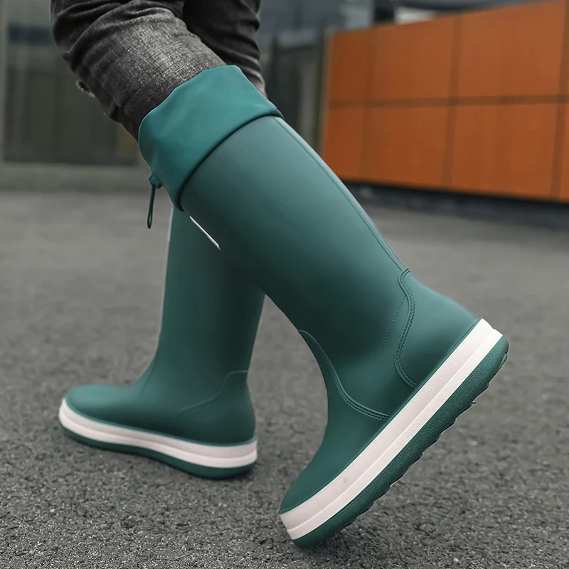 Men\'s high top rain boots autumn and winter new waterproof anti slip rain shoes outdoors Garden work fashion casual water shoes