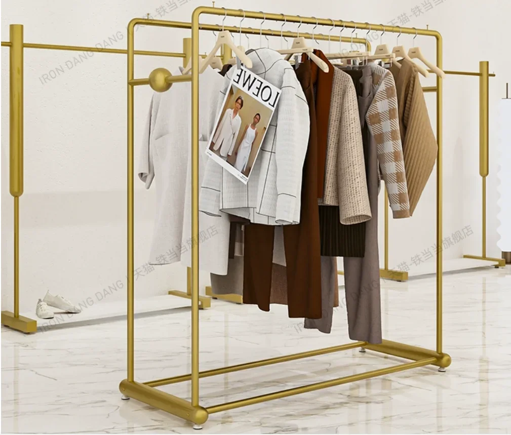 High-Grade Nano Gold Double Row Fashion Clothing Display Rack Luxury Apparel Stand