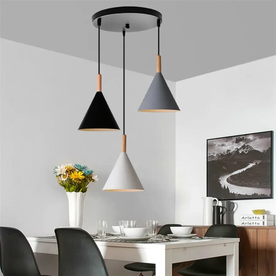 3-Heads Modern Wood Pendant Light Domeshade Suspension for Cafe Restaurant Bedroom Home Kitchen Island Nordic Hanging Lamp image 4