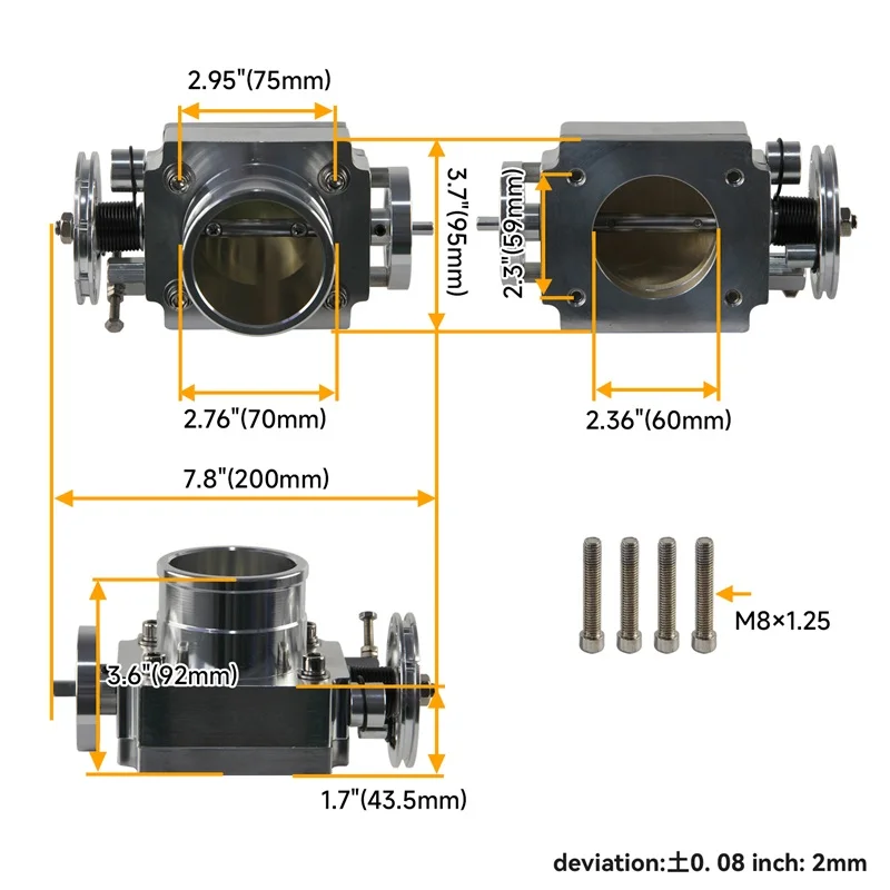 60mm ユニバーサル アルミニウム スロットル ボディ VQ35TPS インテーク マニホールド ビレット シルバー