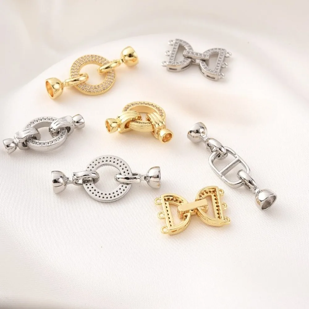 

18K Gold-plated Slightly Inlaid Zircon Round Pearl Clasp Diy Handcrafted Bracelet Three-row Finishing Clasp Mother child Clasp