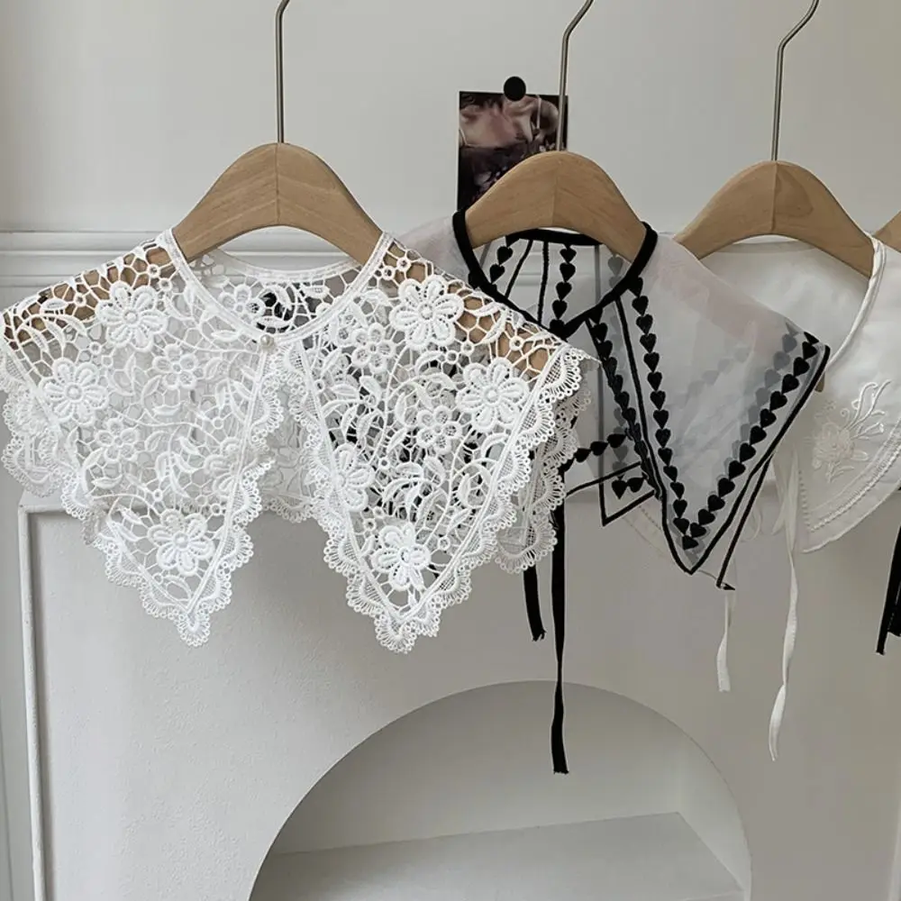 

Sweet Hollow Out False Collar Mesh Knitted Crochet Shawl Detachable Collar Round Neck Scarf Accessories
