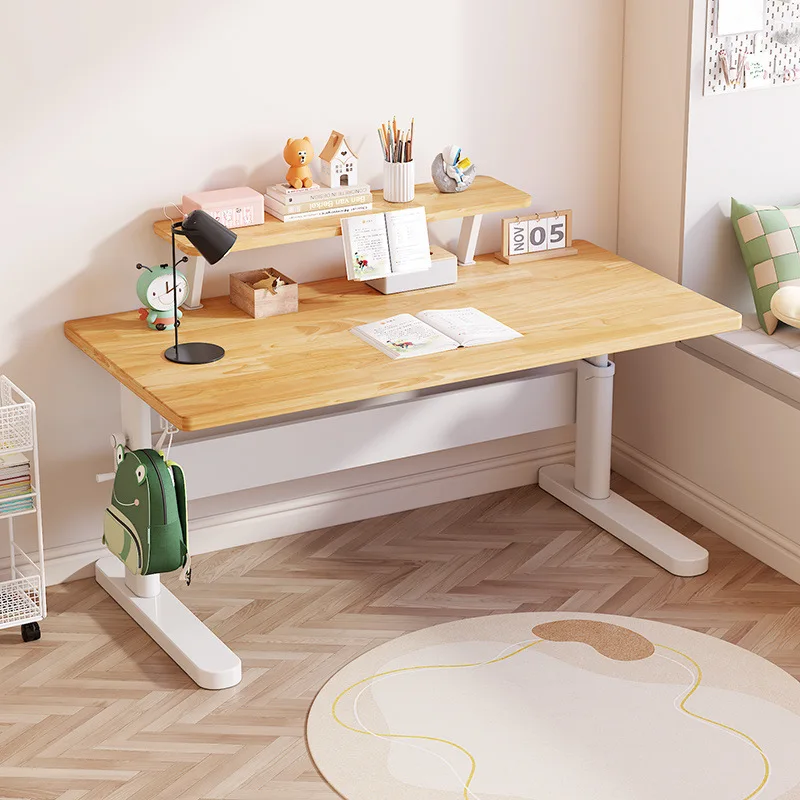

Solid wood children's study table Lifting home desk Primary and secondary school students Rubber wood writing table Solid wood c